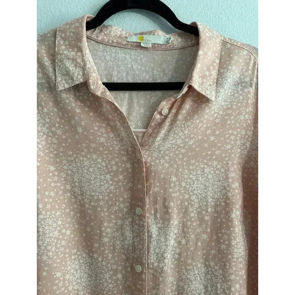 Boden Linen Cotton Button Down Abstract Floral Pink White 14 - Picture 3 of 7